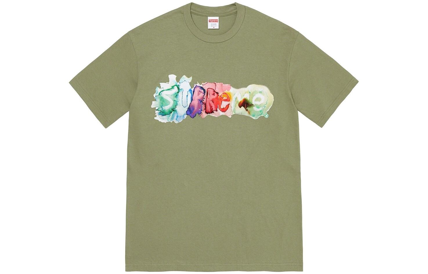 Футболка с акварелью белая Supreme, оливковый — фото 4