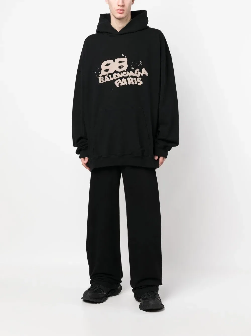 Хлопковая толстовка с логотипом в стиле граффити Balenciaga, черный — фото 2