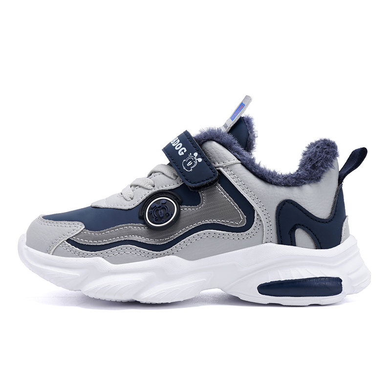 

Нескользящие и износостойкие теплые низкие детские кроссовки для повседневной жизни BOBDOG, белый/серый/синий