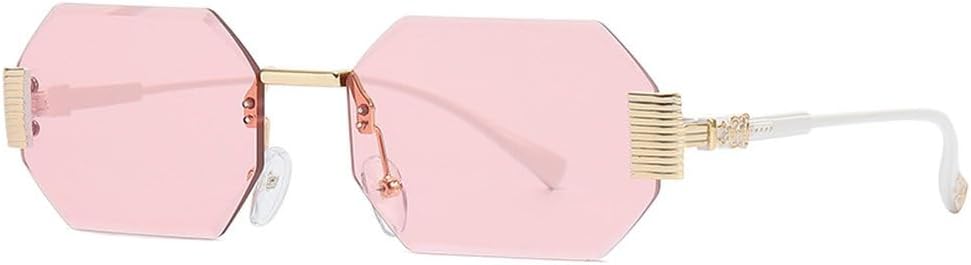 

Винтажные маленькие прямоугольные солнцезащитные очки без оправы для женщин и мужчин, модные, роскошные, трендовые, дорожные, металлические солнцезащитные очки для женщин HVTVTLA, Pink