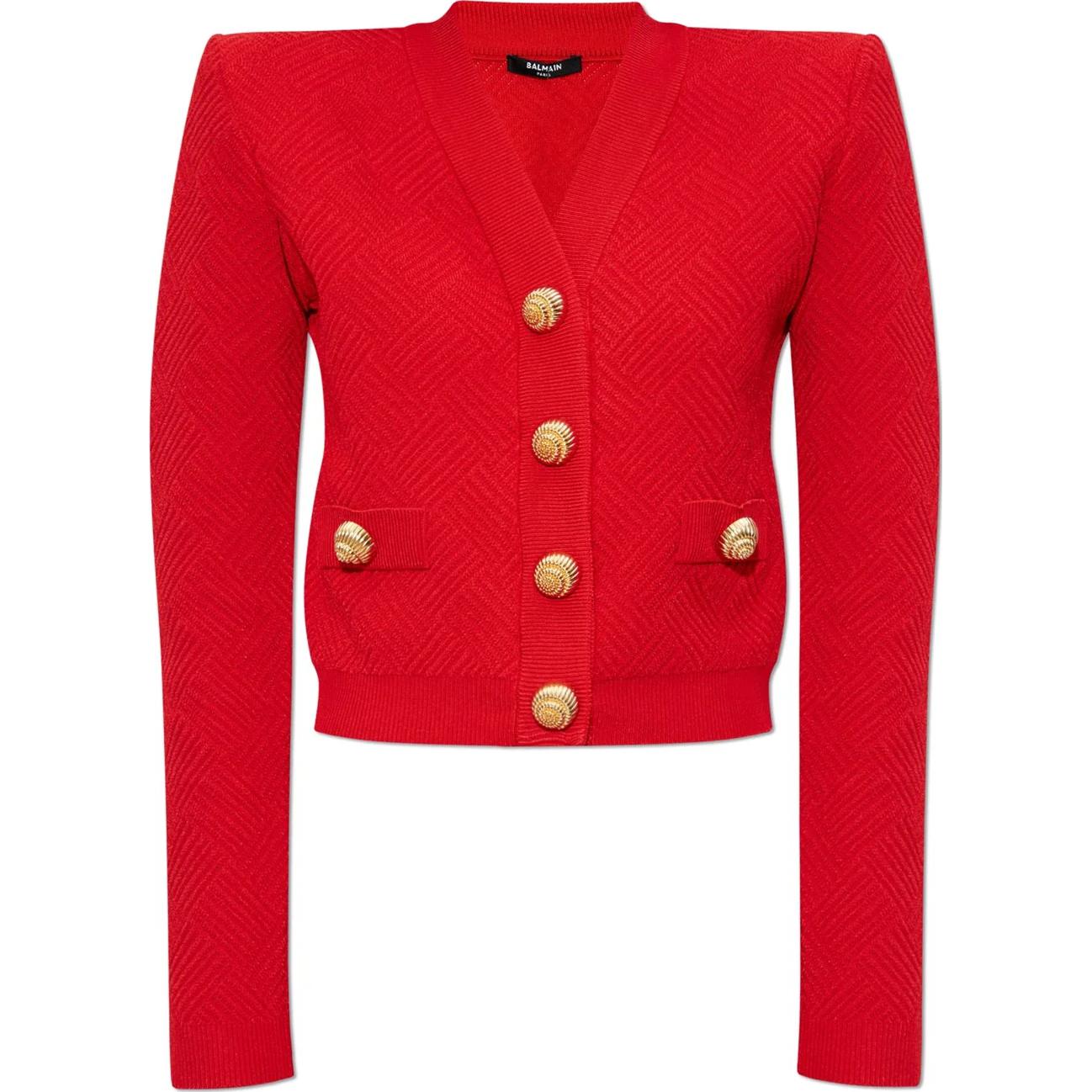 

Кардиган с v-образным вырезом и геометрическим узором BALMAIN, красный