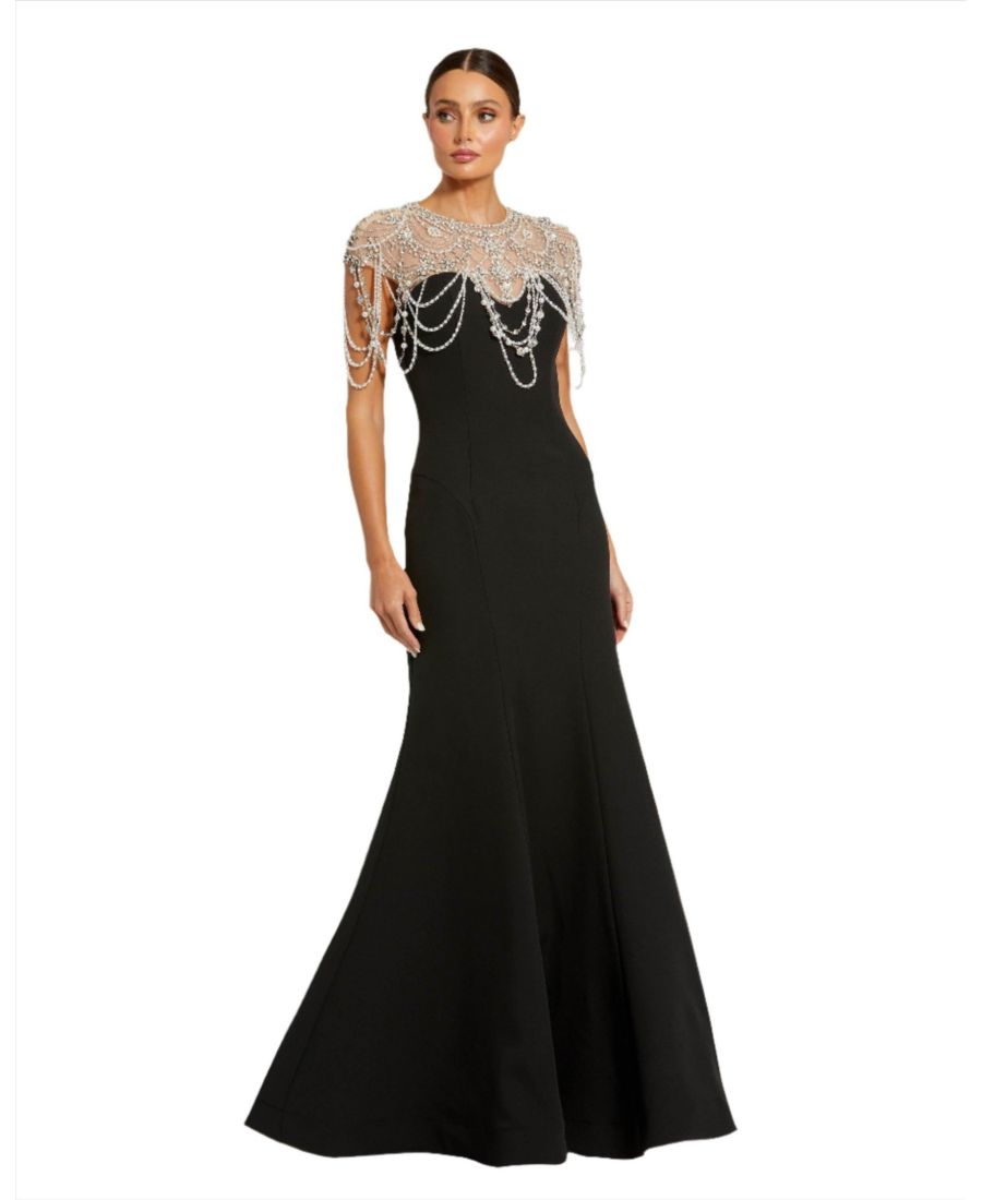 

Женское драпированное платье-русалка с жемчужной вышивкой Mac Duggal, Black