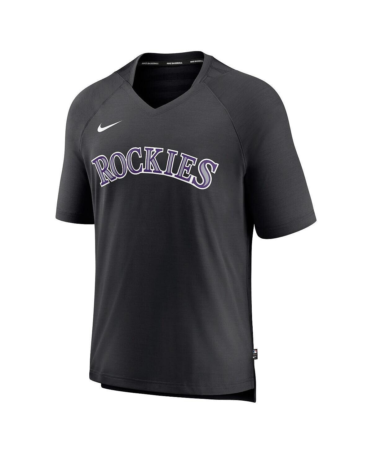 Мужская черная футболка Colorado Rockies Authentic Collection Pregame Raglan Performance с v-образным вырезом Nike — фото 4