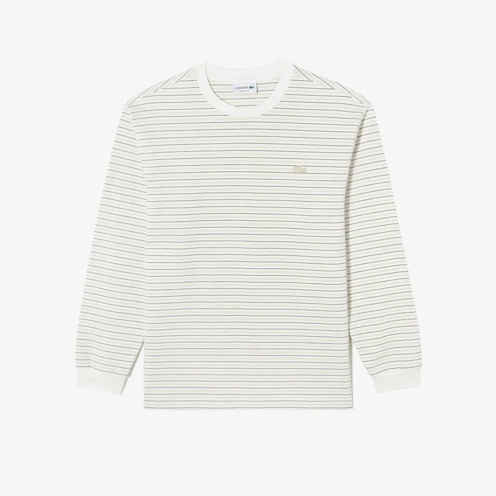 Мужская футболка с длинным рукавом в полоску белая от Lacoste