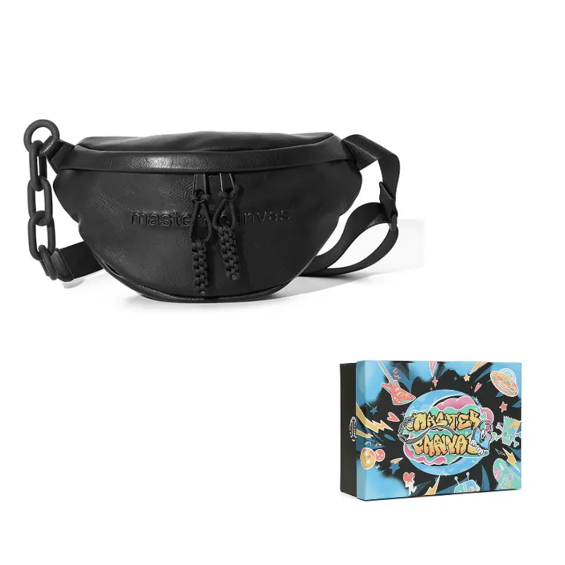 

MASTER CANVAS Кожаный поясной рюкзак унисекс черный, Black