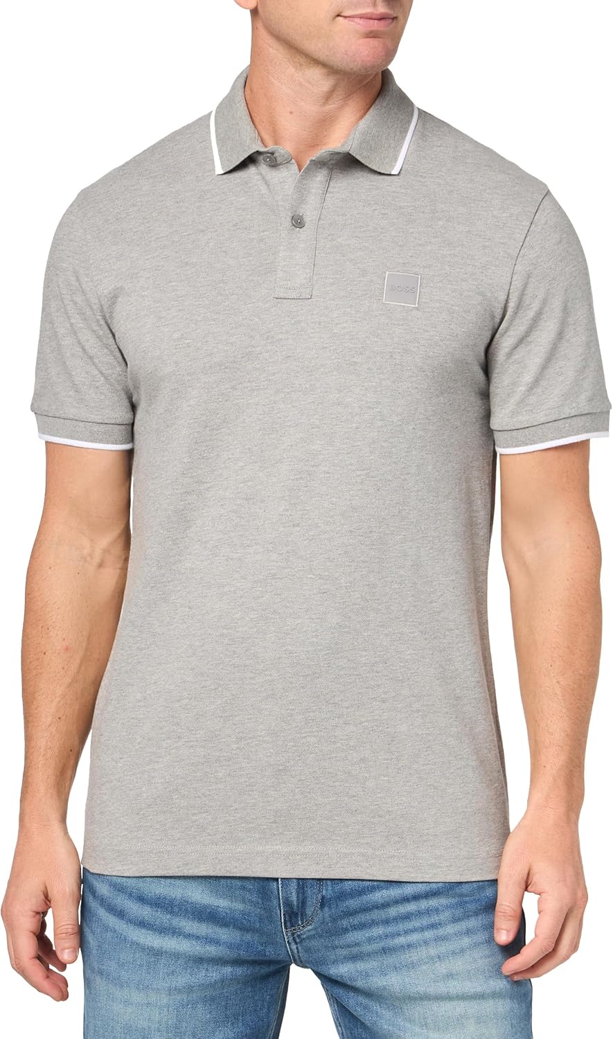 

BOSS Мужская поло с квадратным логотипом Slim Fit из хлопка, Moonrock Grey, Серый, BOSS Мужская поло с квадратным логотипом Slim Fit из хлопка, Moonrock Grey