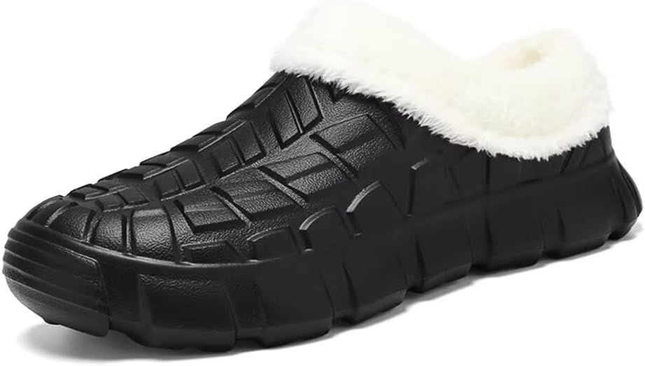 

Домашние тапочки Jakcuz Men с меховой подкладкой, зимние водонепроницаемые, с плоской подошвой, противоскользящие, для спальни, черный