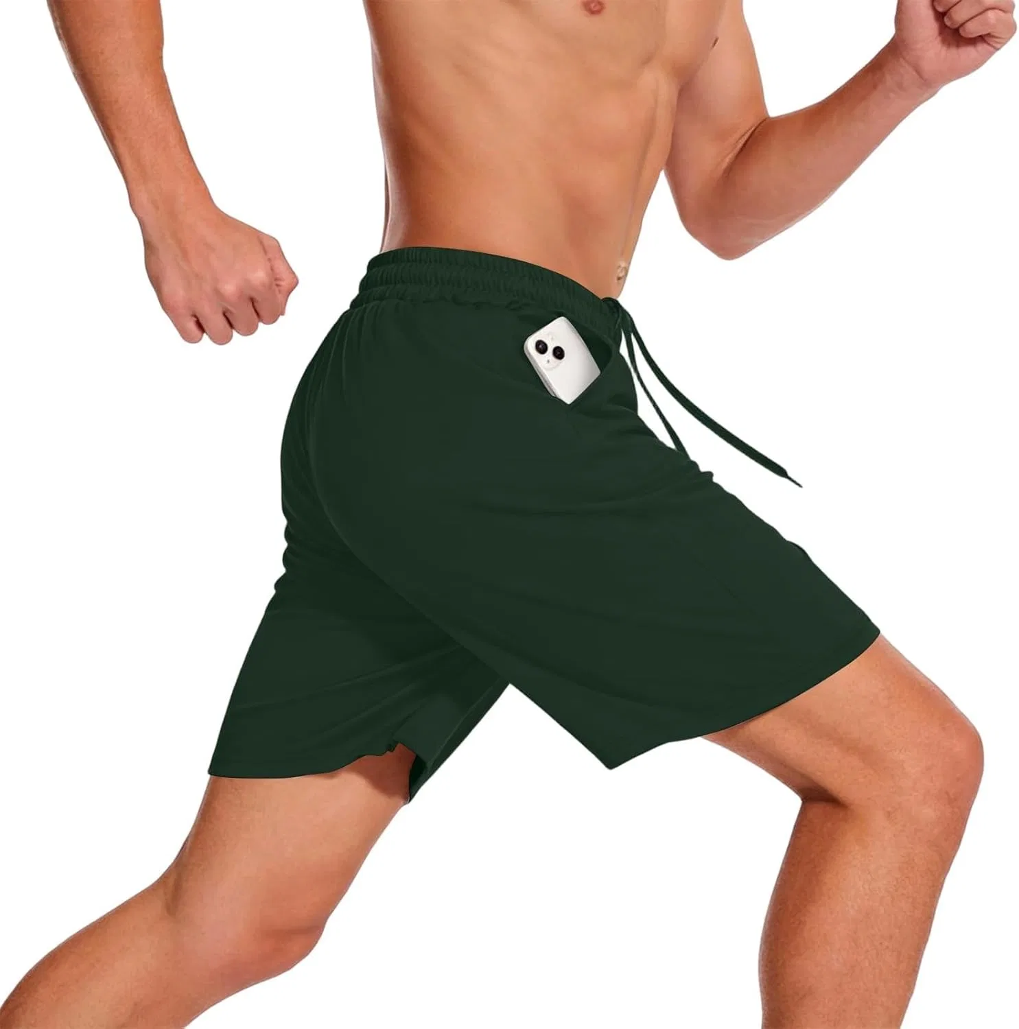Мужские шорты для бега и баскетбола Athletic Running, Quick Dry, Lightweight, Drawstring Elastic Waist, Blackish Green — фото 2