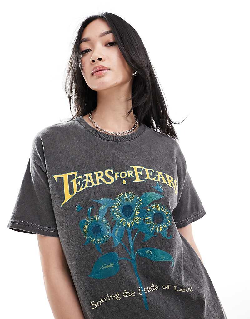 

Свободная футболка Daisy Street с угольным рисунком подсолнухов Tears For Fears