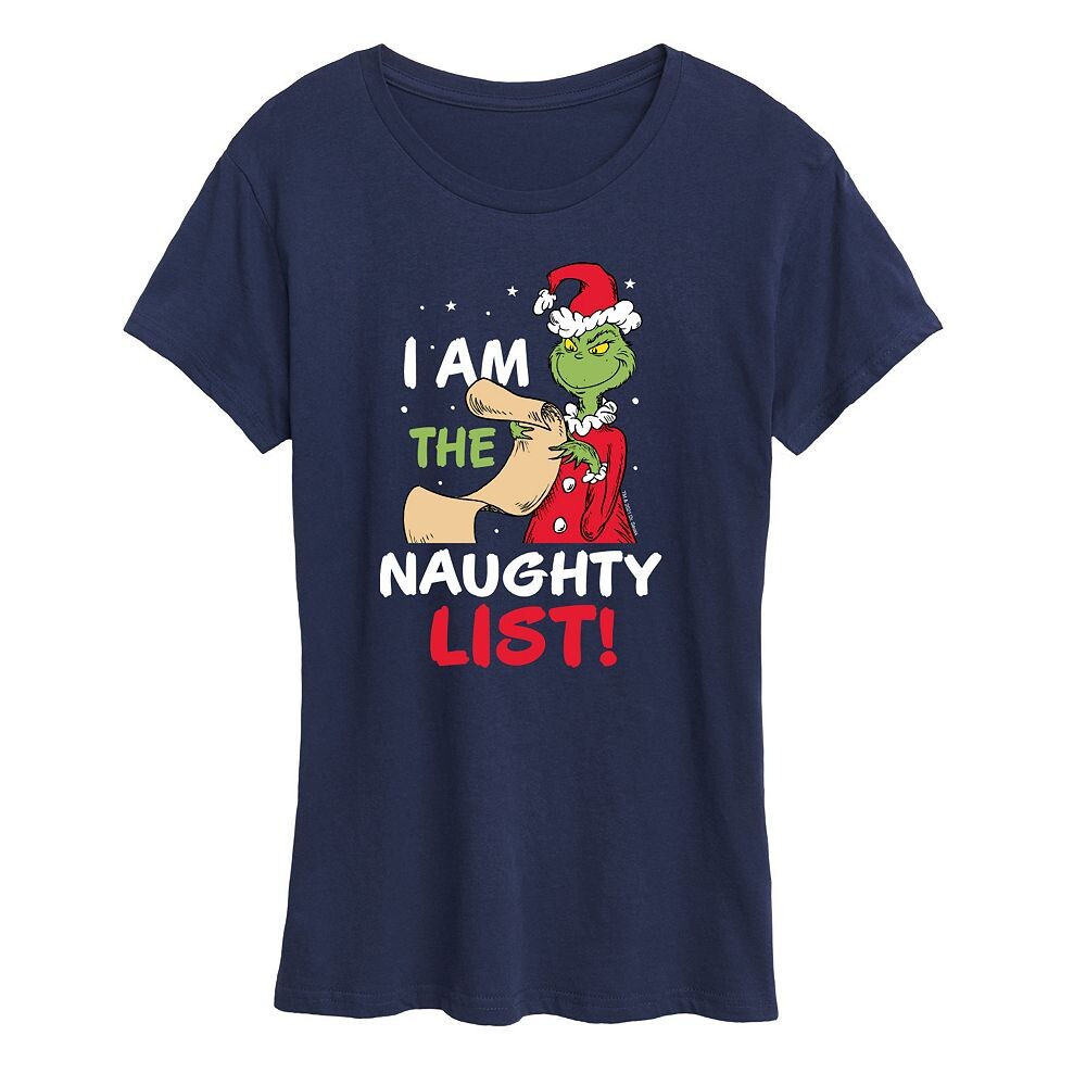 

Женская футболка с рисунком Dr. Seuss The Grinch Naughty List Licensed Character, темно-синий