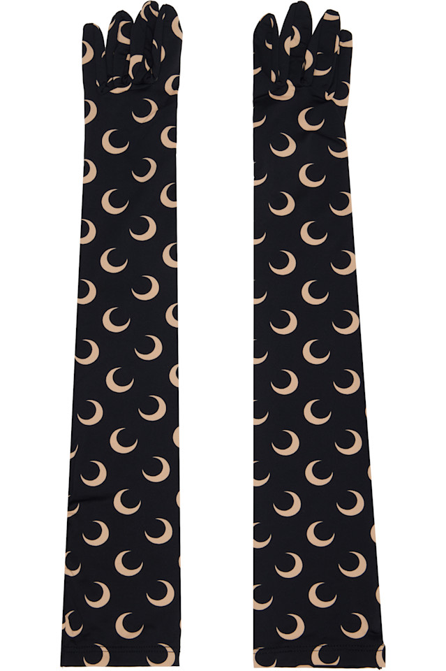 

Marine Serre Черные длинные перчатки из переработанной ткани с рисунком луны