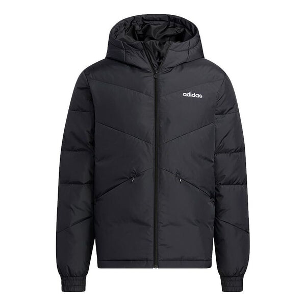 

Пуховик adidas neo M Dwn Cb St Jkt Back Large Logo Sports hooded down Jacket Black, черный