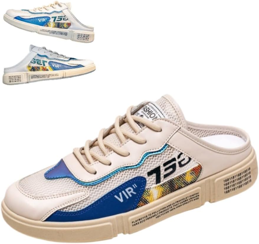 

Кроссовки без спины для мужчин, широкие кроссовки Mule, надевающиеся домашние тапочки, платформа без скольжения, массивная подошва, шнуровка, дышащая сетка, легкие комфортные горки, повседневная спортивная обувь, бег на открытом воздухе Geerta,...