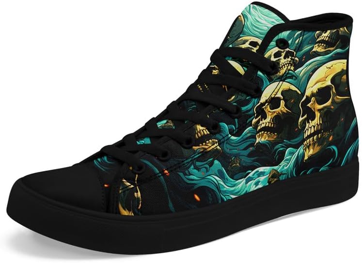 

Крутые индивидуальные кроссовки Skull High Tops из холщовой ткани для мужчин и женщин, классические с шнуровкой, готический стиль, повседневные холщовые кроссовки Coolcustomize, Color18