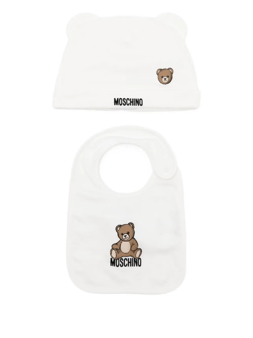 

Комплект из шапки и нагрудника с логотипом Moschino Kids, белый