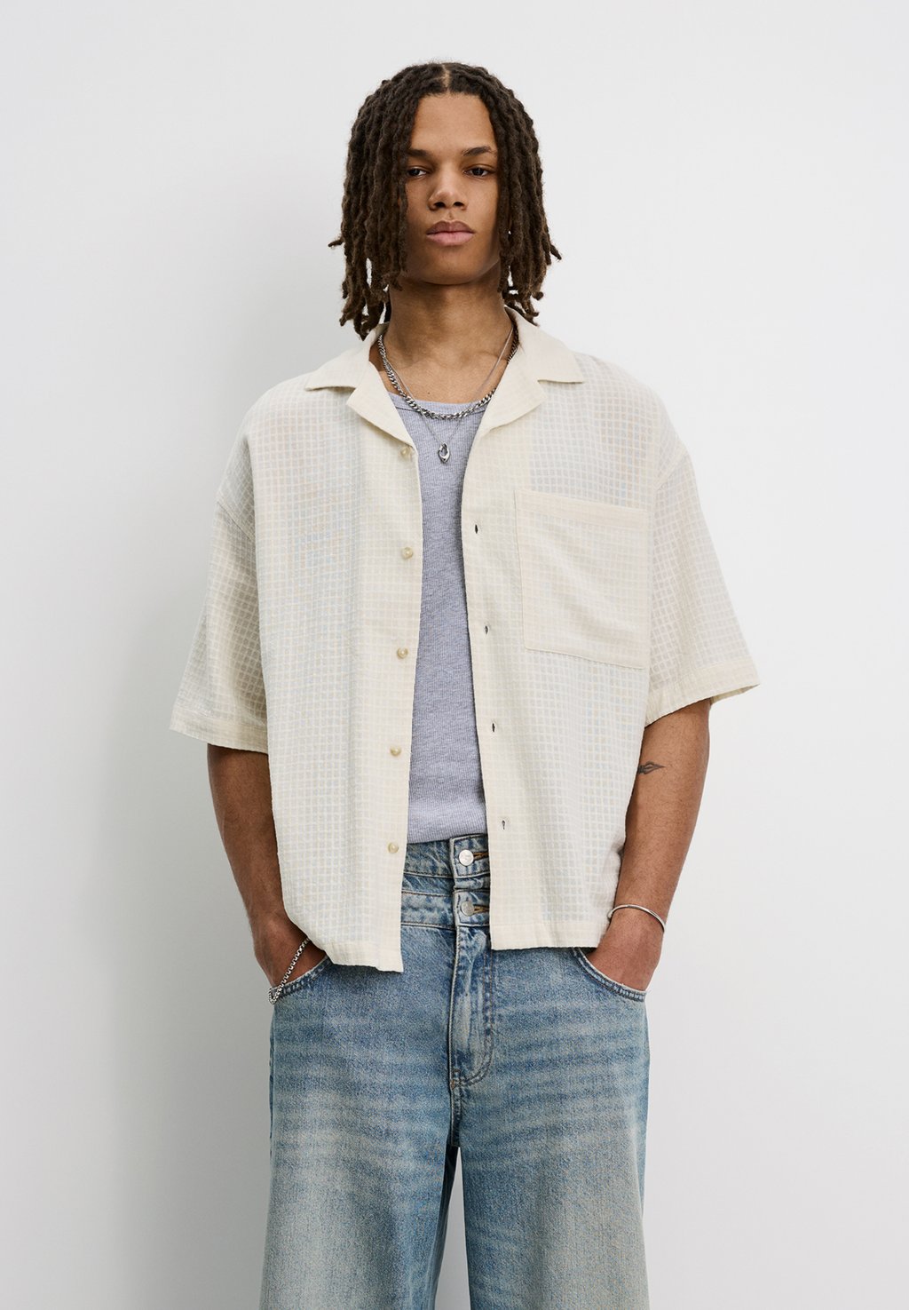 

Рубашка RUSTIC CHECK PULL&BEAR, белый