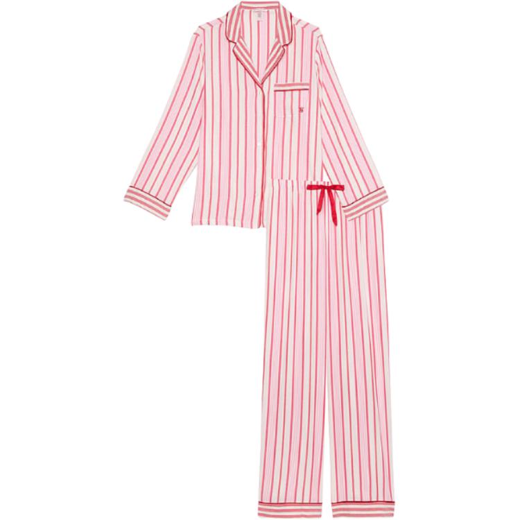 

Victoria's Secret Фланелевая длинная пижама / Пижамный комплект с полосками Candy Cane, женский, розовый