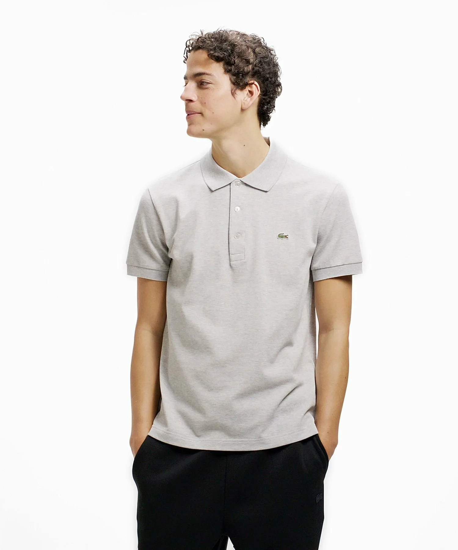 Однотонная облегающая эластичная рубашка-поло (с коротким рукавом) LACOSTE, Gray — фото 3