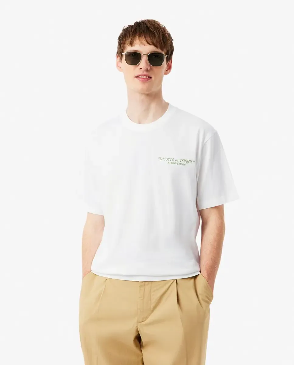 Футболка Lacoste мужская, хлопок, короткий рукав, вышивка, белый