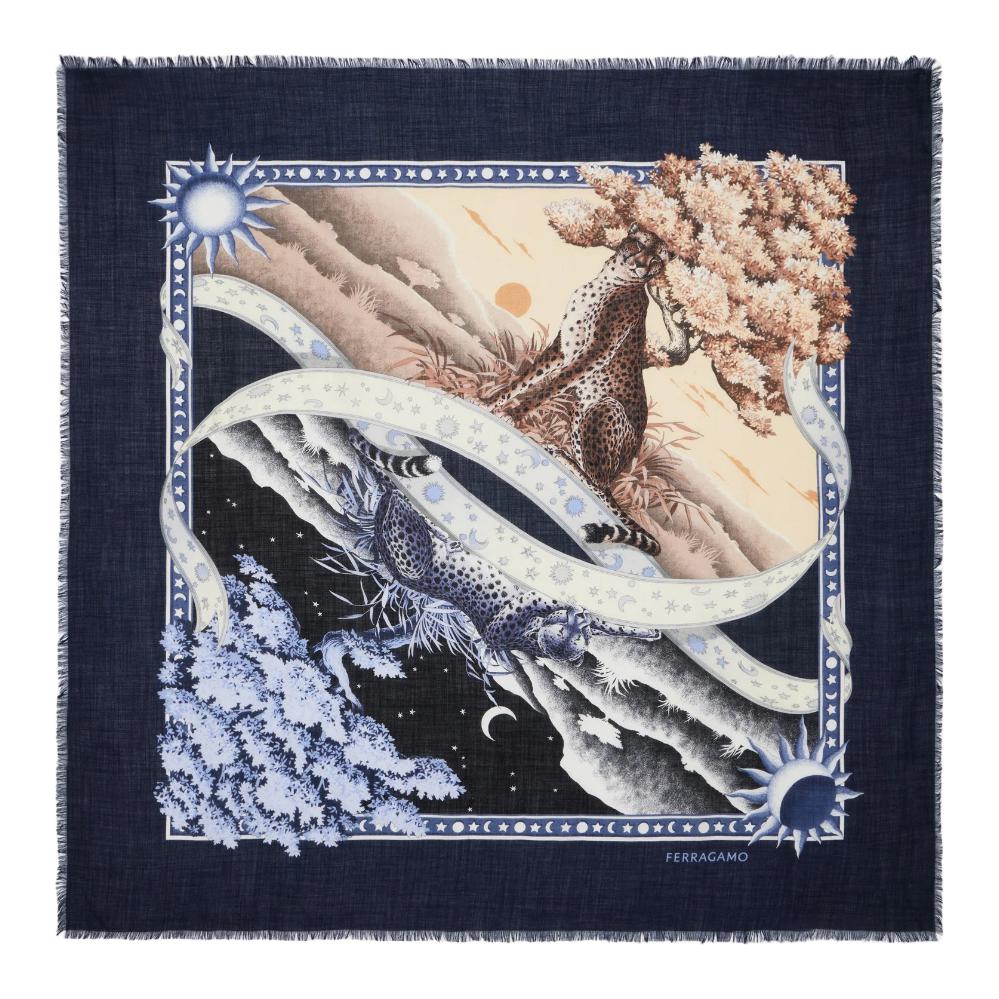 

Ferragamo Кашемировый вязаный шаль синий, Blue