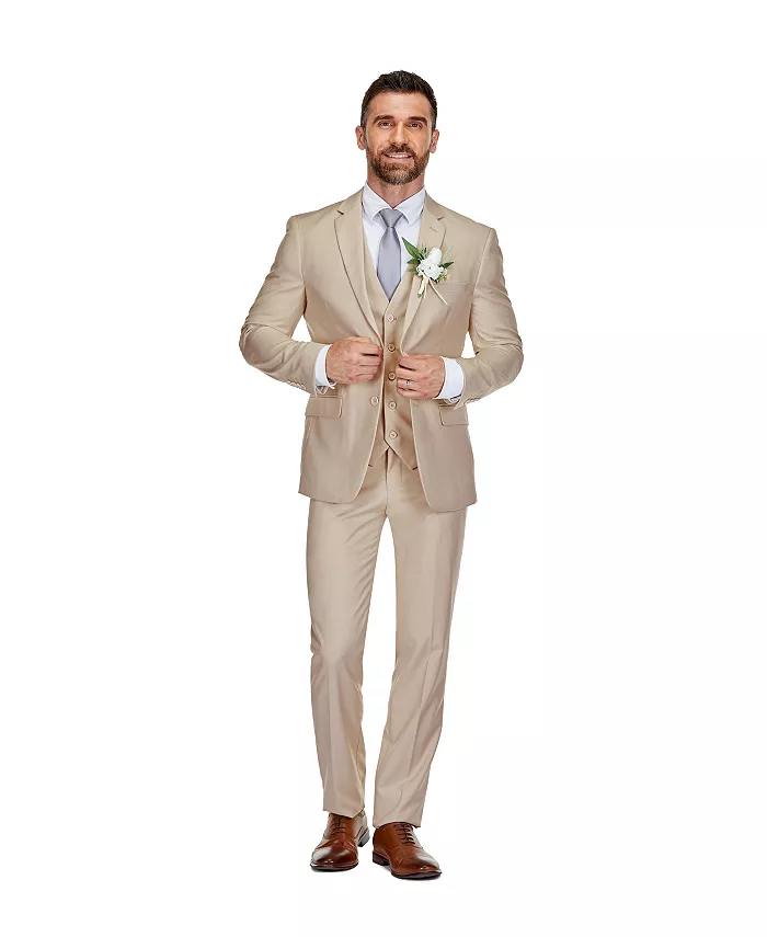 

Мужской трехкомпонентный костюм Slim Fit с жилетом Braveman, загар/бежевый