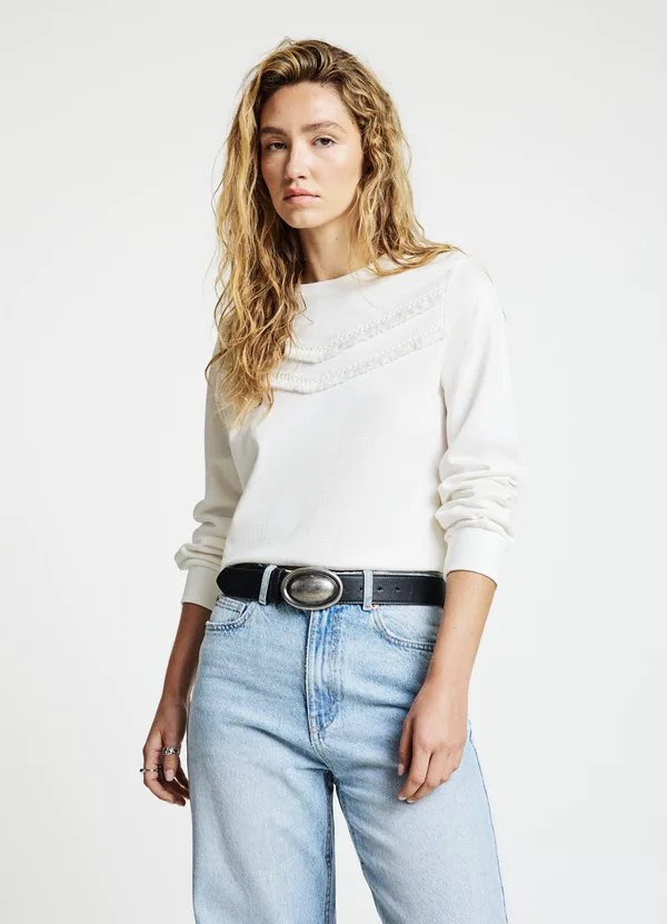 

Свитшот с круглым вырезом и бахромой Calliope, Bianco Lana, Серебристый, Свитшот с круглым вырезом и бахромой Calliope, Bianco Lana