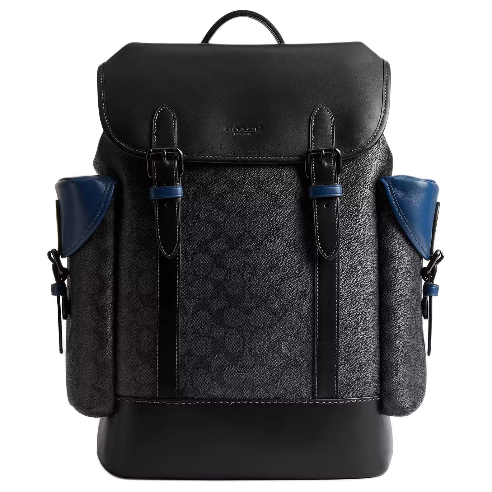 

COACH Рюкзак Hitch Coated Canvas с изысканной телячьей кожей, большой размер, мужской, черный