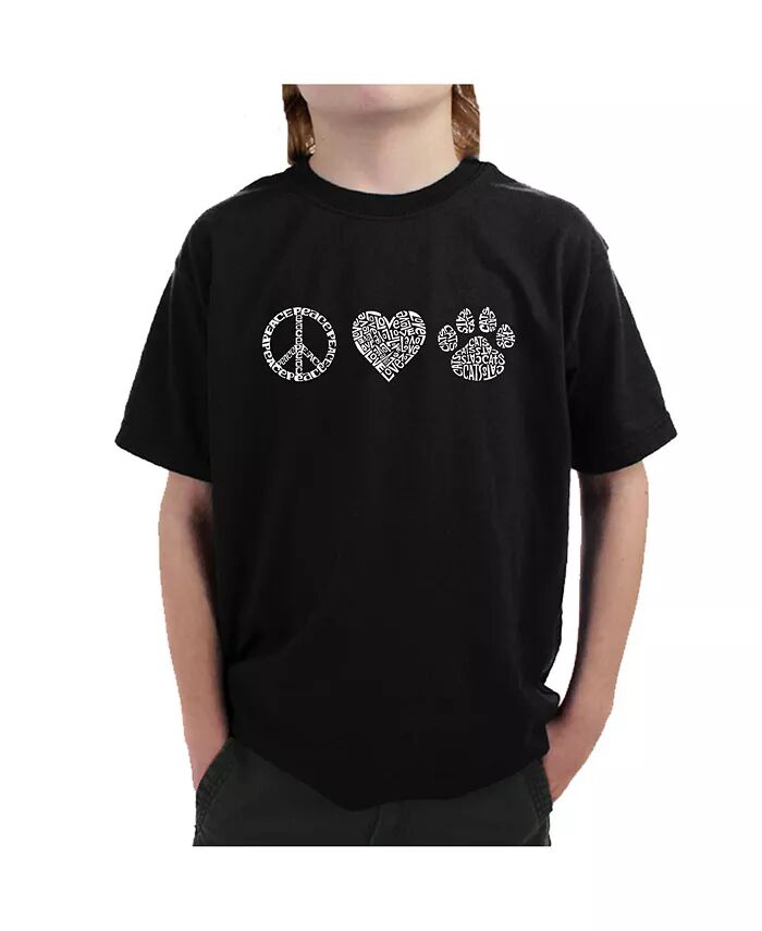 

Футболка Big Boy's Word Art - Peace Love Cats LA Pop Art, черный