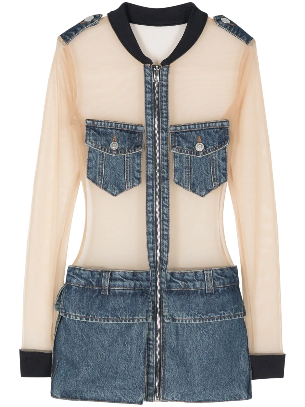 

Джинсовое платье мини со вставками из тюля Coperni, синий