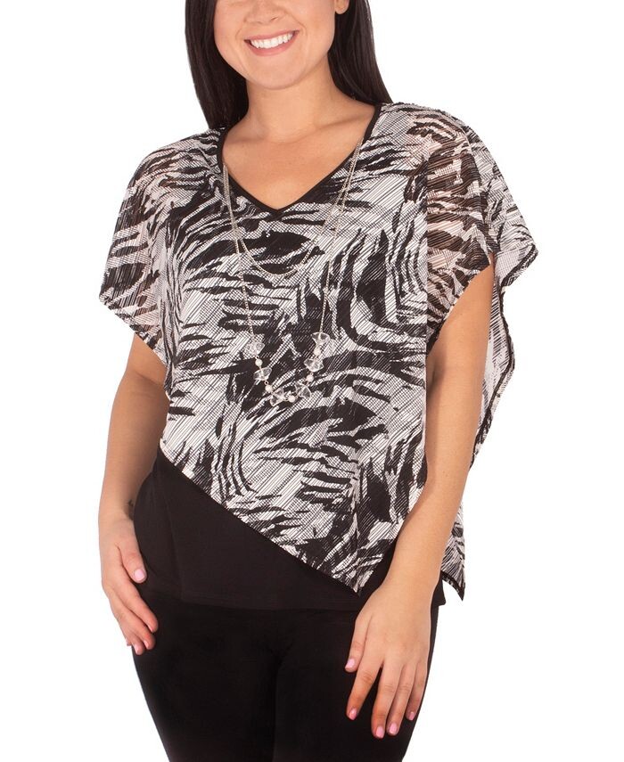 

Миниатюрный асимметричный топ-пончо с колье NY Collection, цвет Black Zebraduo