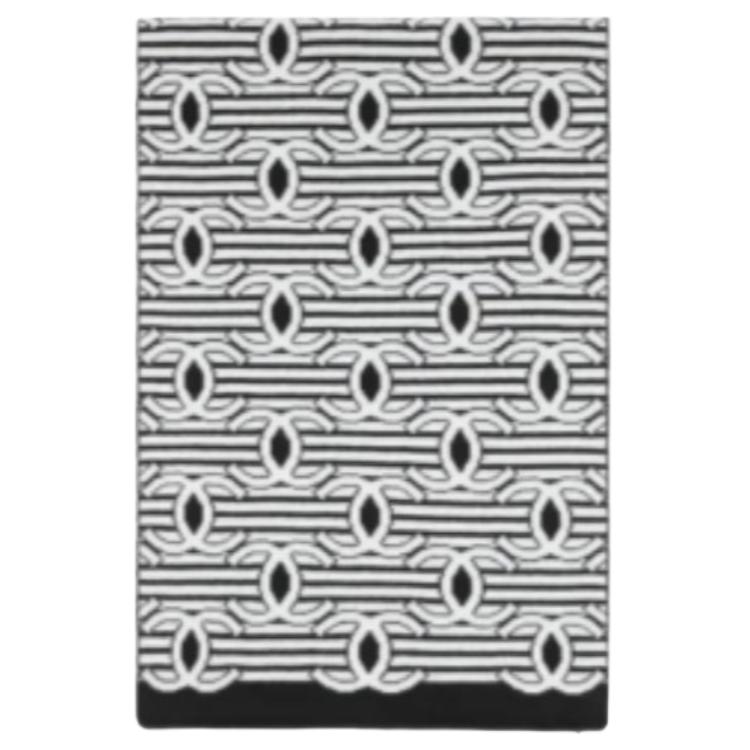 

CHANEL Шерстяной вязаный шарф унисекс черно-белый, Black/White