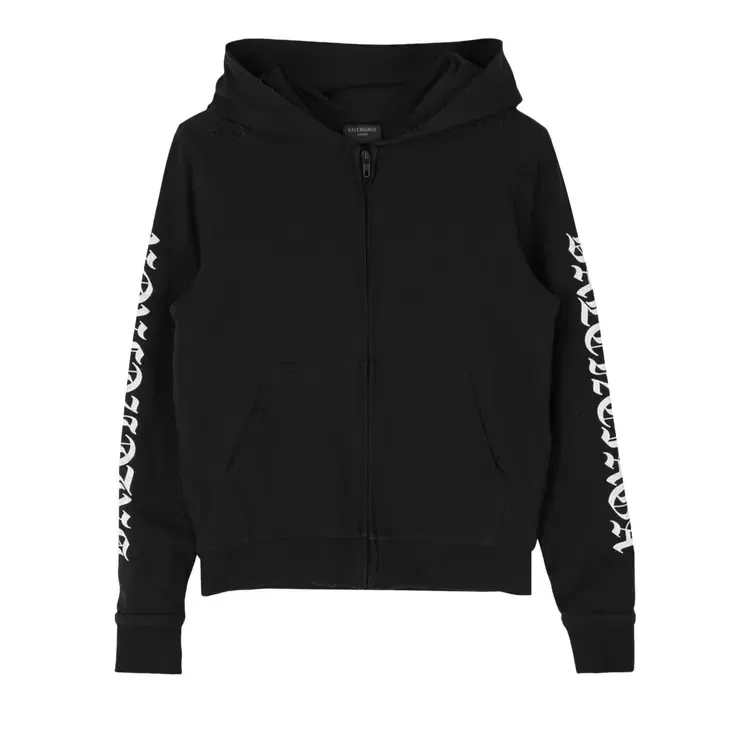 Худи с приталенным силуэтом и потертым логотипом на молнии Balenciaga, черный