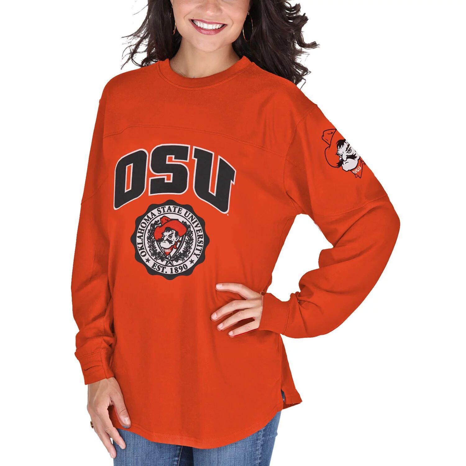 

Женская оранжевая футболка с длинным рукавом Oklahoma State Cowboys Edith, Оранжевый, Женская оранжевая футболка с длинным рукавом Oklahoma State Cowboys Edith