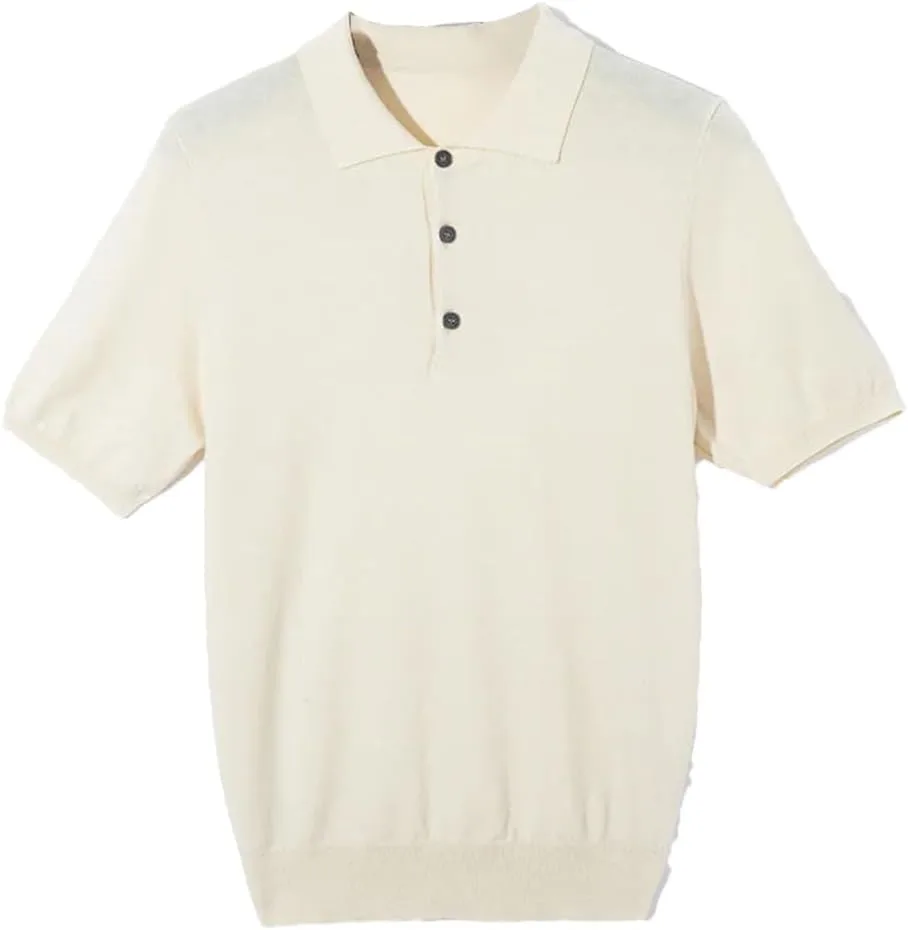 

Мужской свитер-поло из смеси шелка и шерсти, легкий, с коротким рукавом