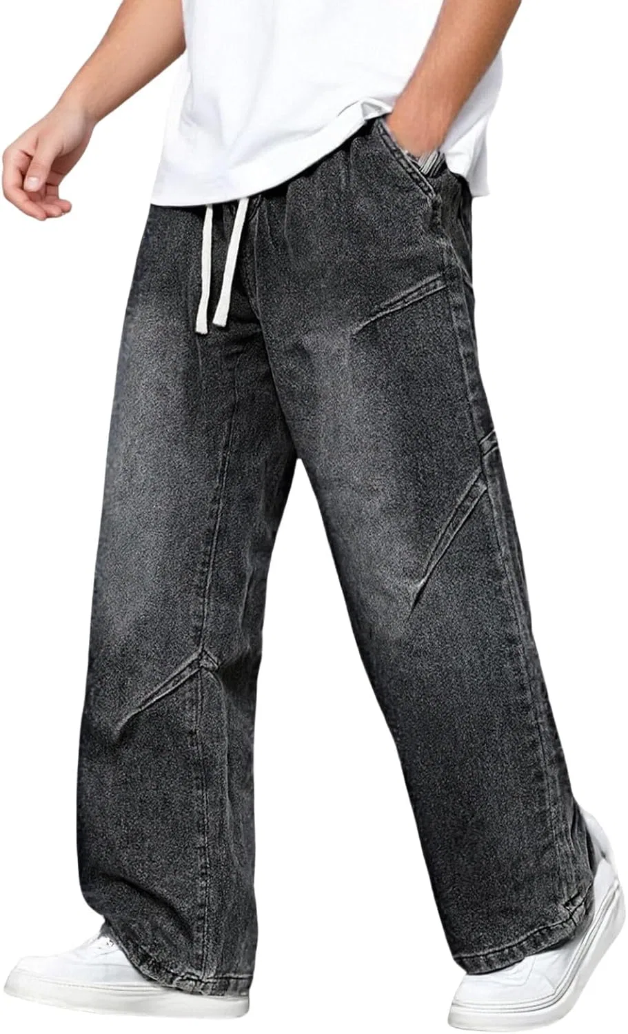 Джинсы свободные, мужские, Y2K, черный