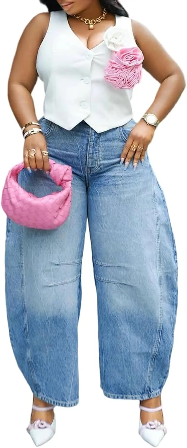 

Yootiko женские мешковатые бочкообразные джинсы Y2k укороченные завышенная талия широкие штаны