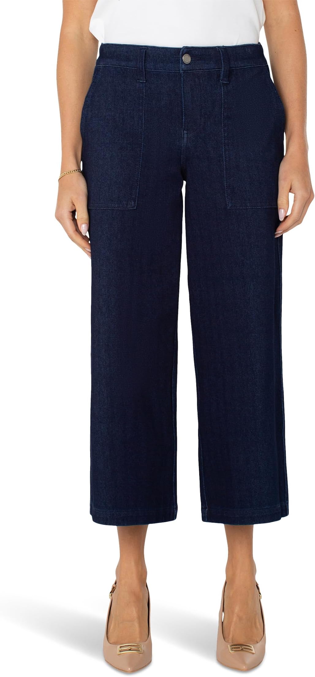 

Брюки Liverpool Los Angeles Wide Leg Knit Denim Cargo w/ Elastic Back Wb, цвет Indigo Rinse