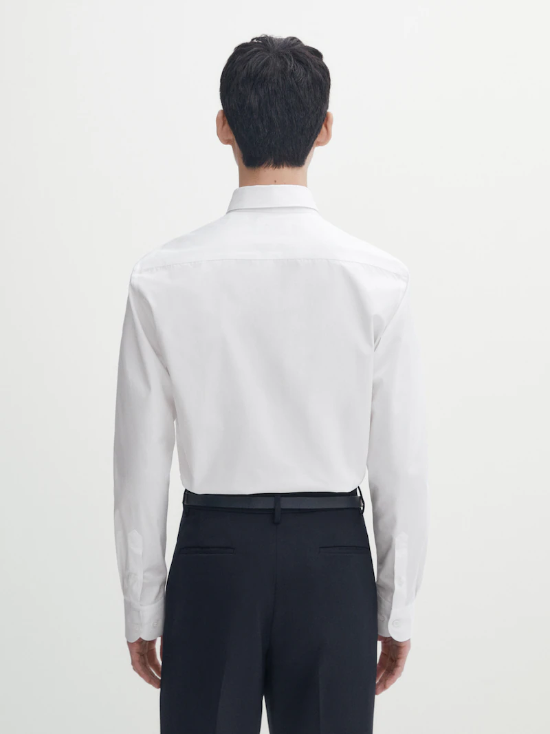 Рубашка узкого кроя из хлопкового поплина Massimo Dutti, белый — фото 4