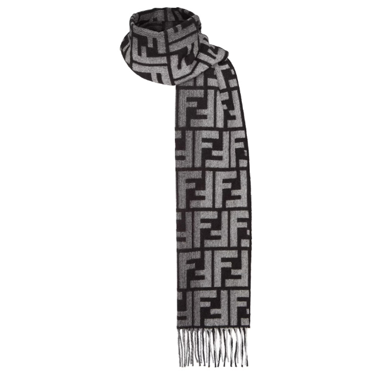 FENDI Шерстяной вязаный шарф мужской черный, Black — фото 2