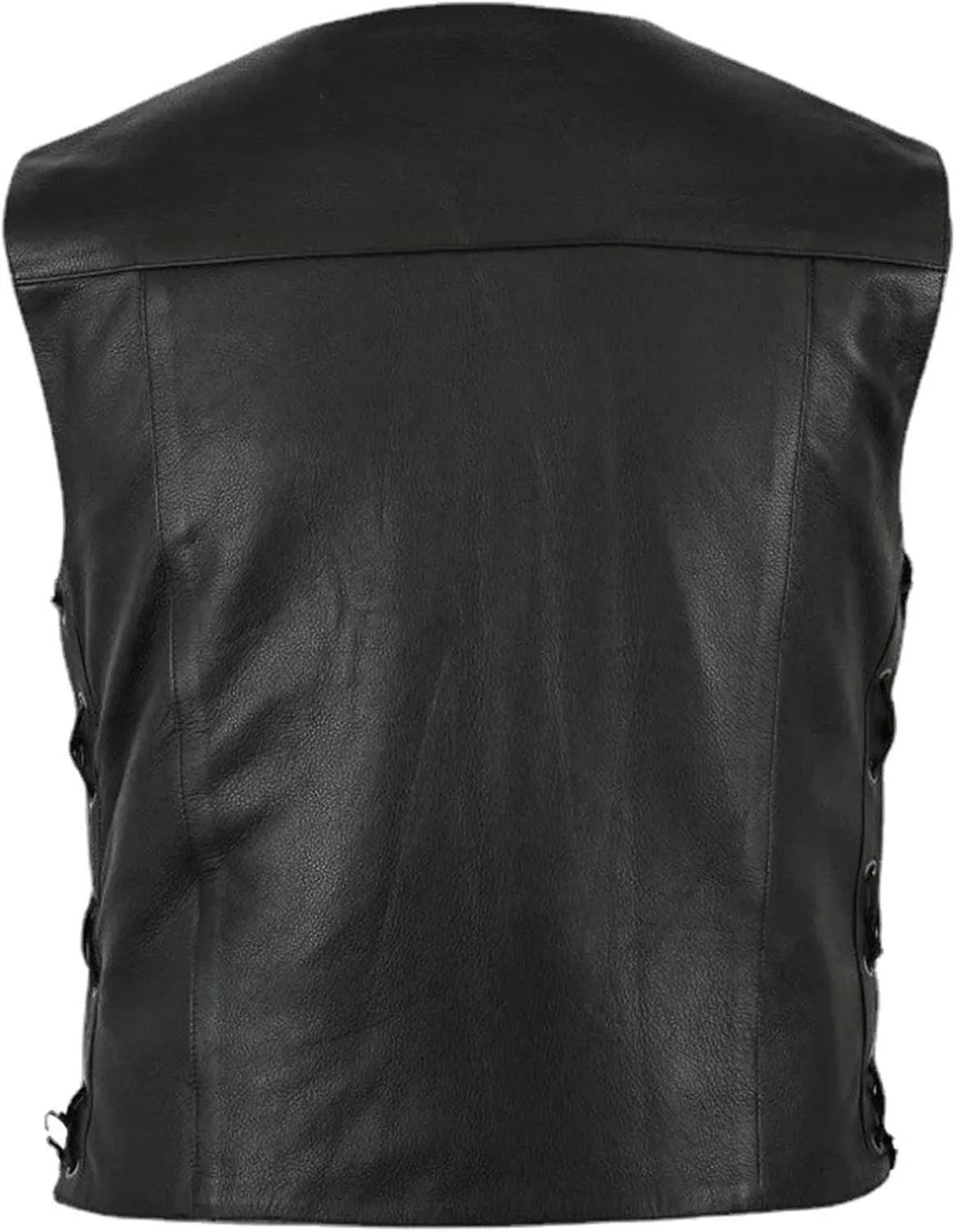 Мужской жилет мотоциклетный Plus Size из кожи со шнуровкой сбоку, V-образным вырезом и регулируемой талией для активного отдыха Generic, черный — фото 2