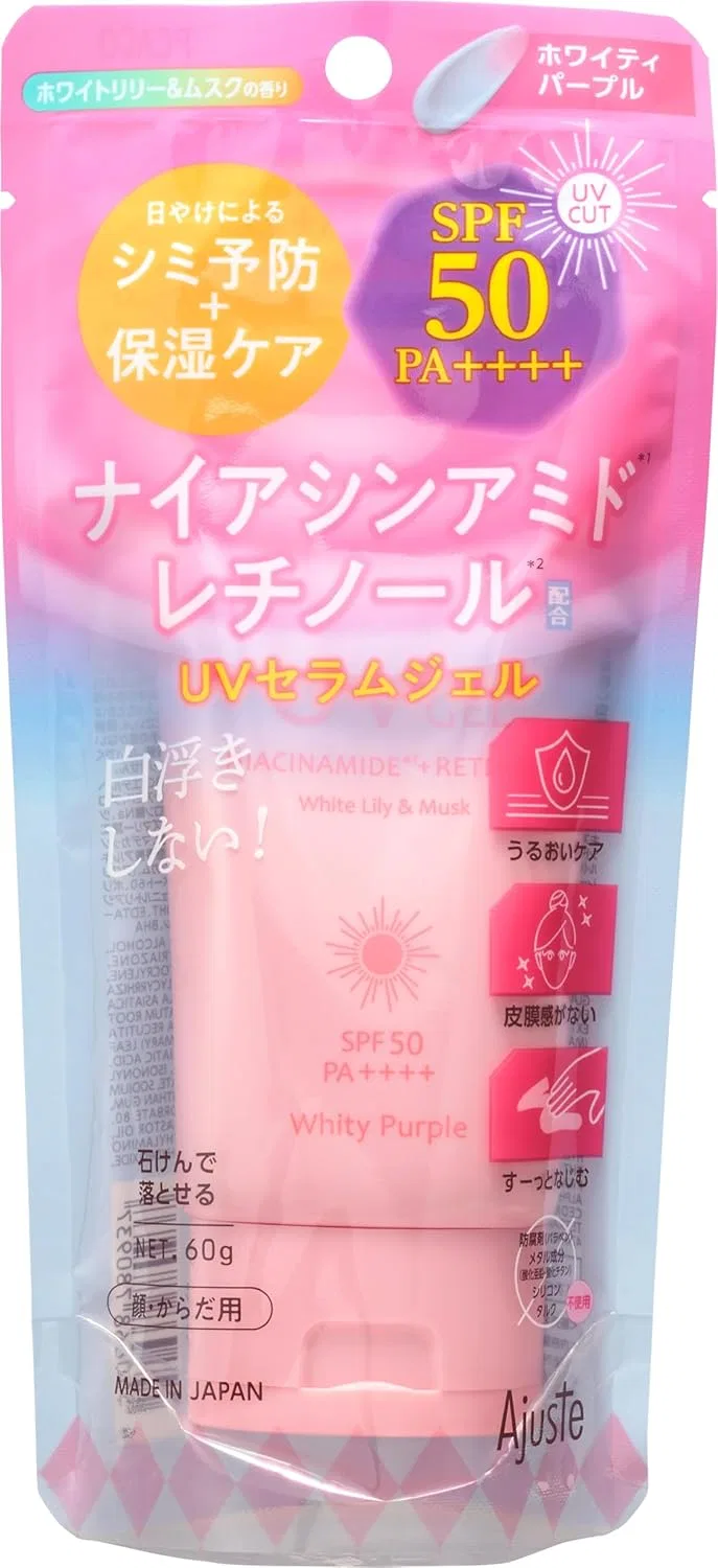 Солнцезащитный гель Adjuste UV Gel Niacinamide + Retinol, 60 г, бело-фиолетовый Ajuste — фото 3