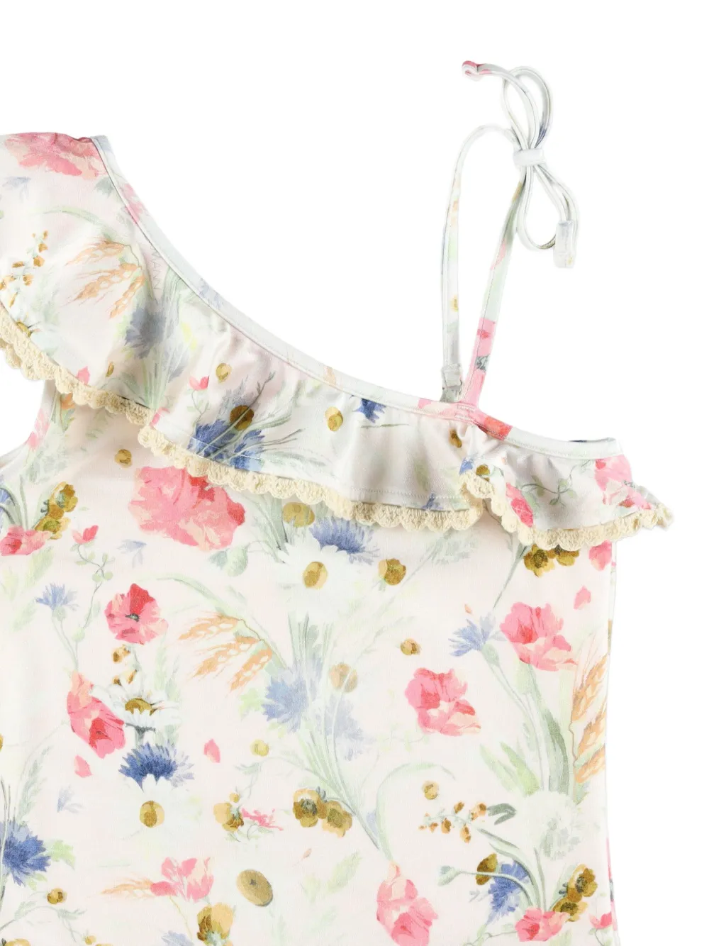 Купальник на одно плечо с цветочным принтом ZIMMERMANN Kids, белый — фото 3