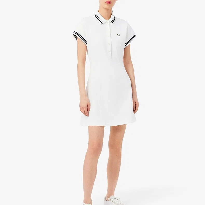 Женское платье LACOSTE SS26, с коротким рукавом, бело-синие полоски — фото 4