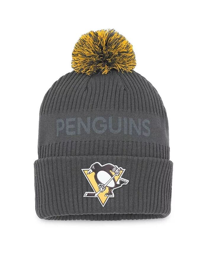 

Мужская темно-серая вязаная шапка Pittsburgh Penguins Authentic Pro Home Ice с манжетами и помпоном Fanatics, серый