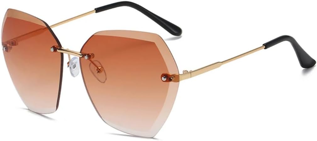 

Роскошные женские солнцезащитные очки без оправы неправильной формы, модные мужские очки для активного отдыха, путешествий, вечеринок, защита от УФ-излучения UV400 TVTBBVV, Gold Gradient Tea