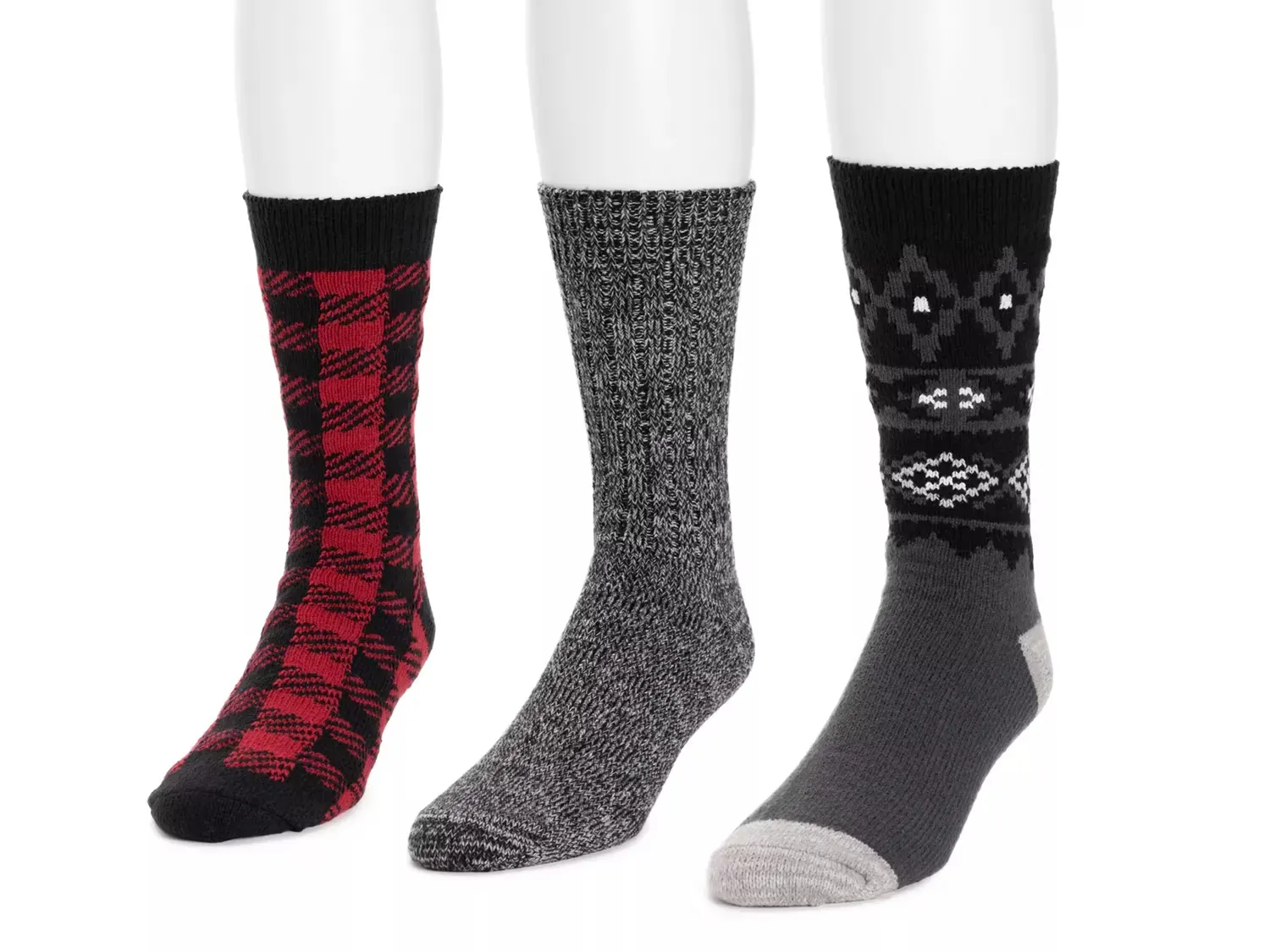 

Microfiber Men's Boot Носки - 3 Pack Muk Luks, Black/Grey/Red Checkered/Fairisle