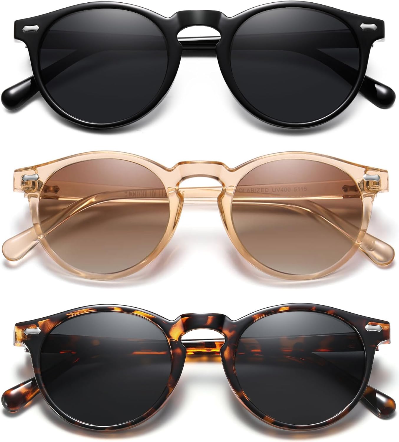 

Ретро маленькие круглые поляризованные солнцезащитные очки для женщин в винтажном стиле, защита от УФ-излучения YMRFW, 3pack (Black/Gray+transparent Brown Frame/Brown Gradient Lens+tortoise Frame/Gray Lens)