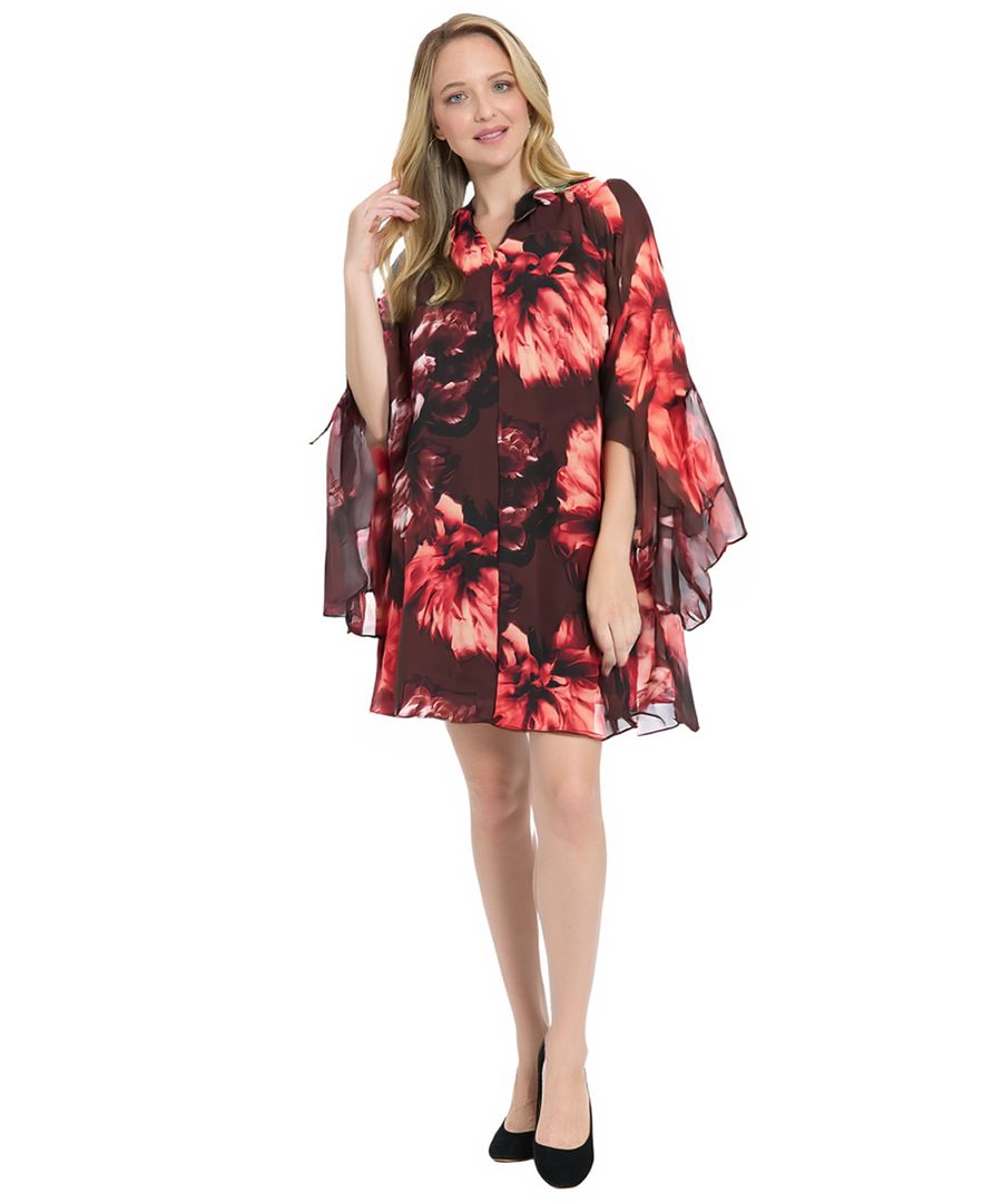 

Женское платье с V-образным вырезом, асимметричным подолом, оборками и рукавами-воланами London Times, Coffee/Brown