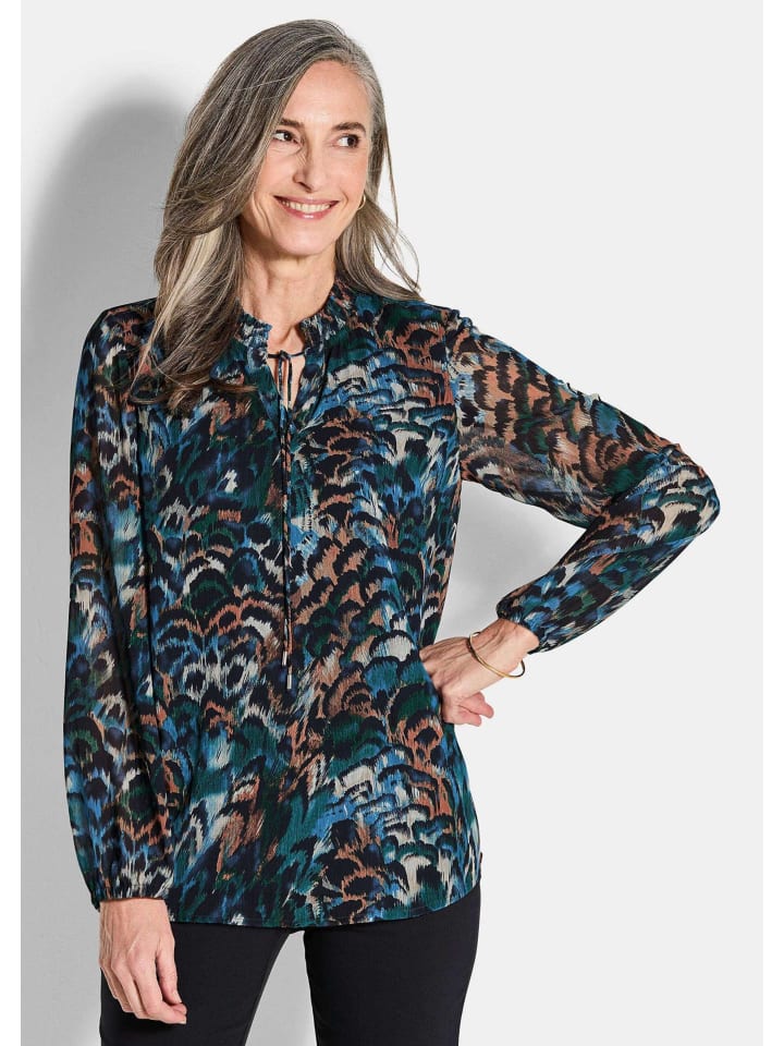 

Блузка из шифона, легкая трикотажная блузка с принтом, длинные рукава, королевского синего цвета / с узором GOLDNER