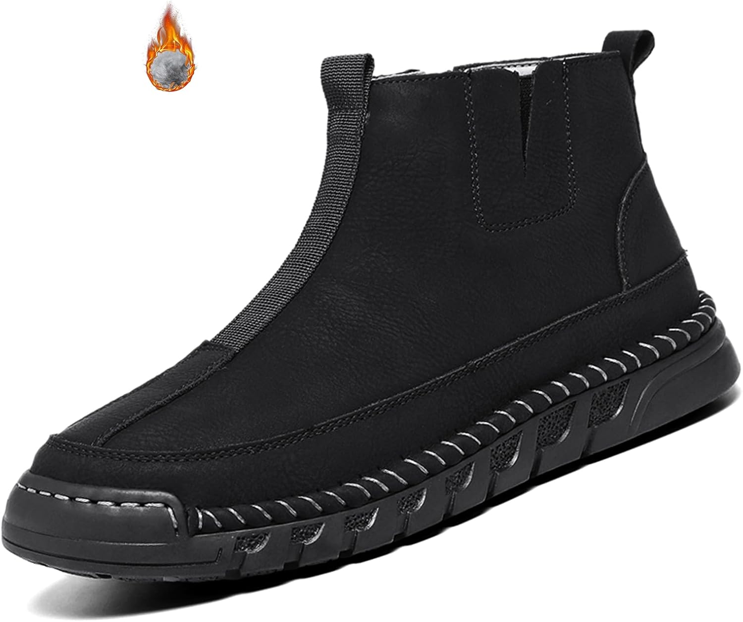 

Мужские кожаные ботинки Lossarye Chelsea на платформе с боковой молнией, повседневные с закругленным носком, ручная строчка, нескользящие ботинки-чукка до щиколотки, высокие деловые ботинки, черный